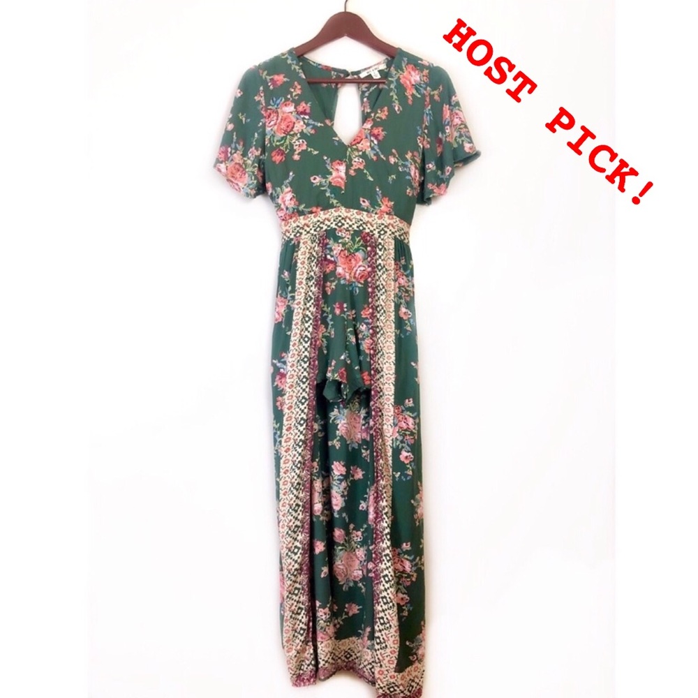 Floral Maxi Dress Green Romper Size Small